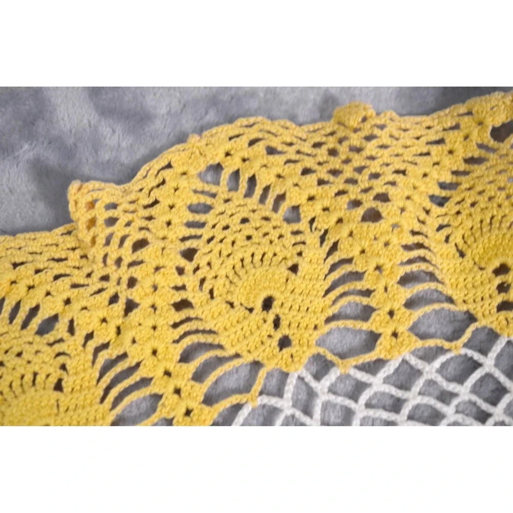 Vintage Round White & Yellow Handmade Crochet Doily 22